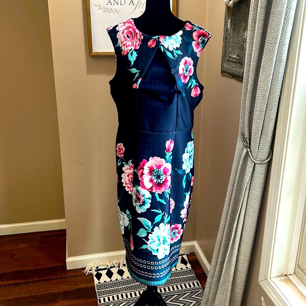 New York & Company navy floral dress, size large.